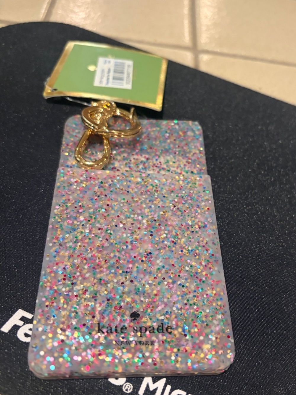 kate spade Glitter Multi-Color Card Pocket with Gold Ring